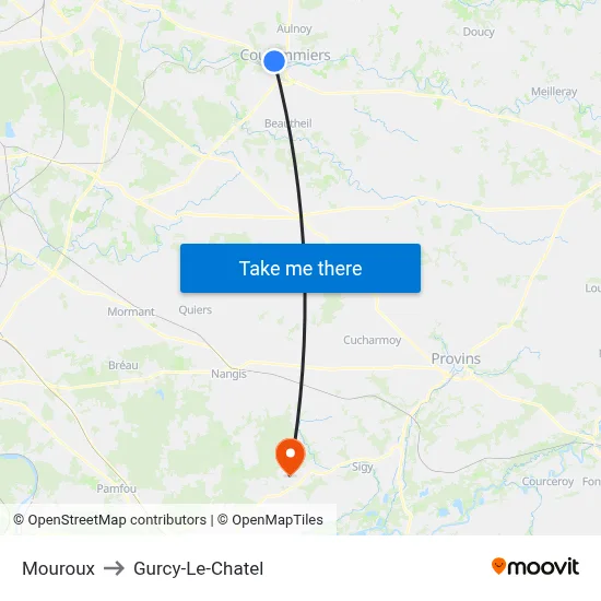 Mouroux to Gurcy-Le-Chatel map