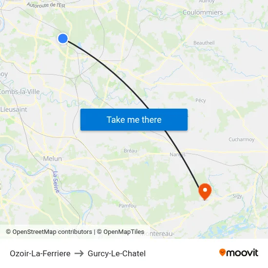 Ozoir-La-Ferriere to Gurcy-Le-Chatel map