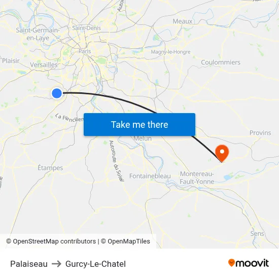 Palaiseau to Gurcy-Le-Chatel map