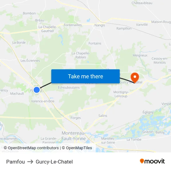 Pamfou to Gurcy-Le-Chatel map