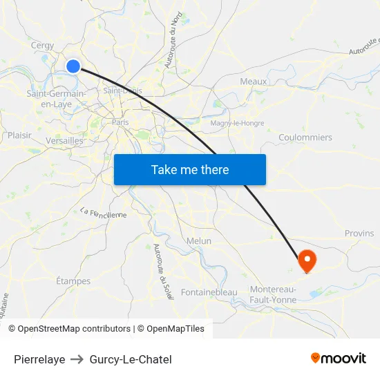 Pierrelaye to Gurcy-Le-Chatel map