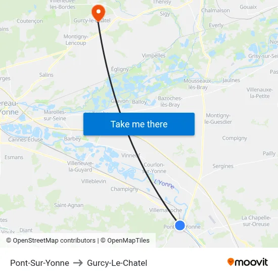 Pont-Sur-Yonne to Gurcy-Le-Chatel map
