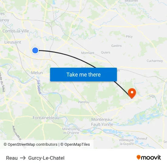 Reau to Gurcy-Le-Chatel map