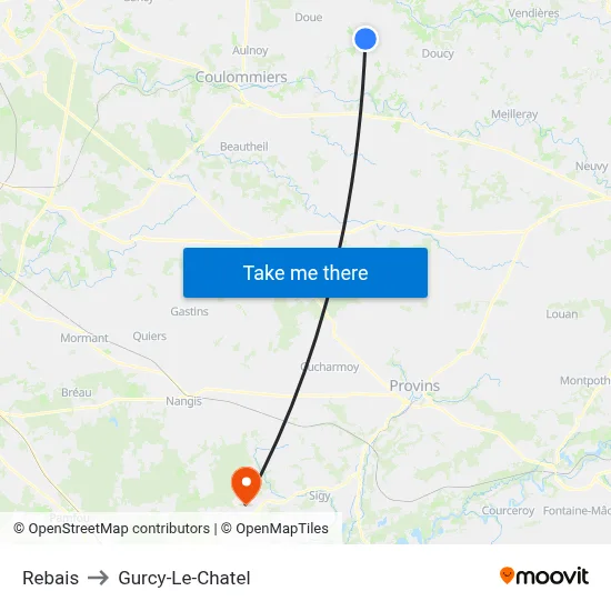 Rebais to Gurcy-Le-Chatel map