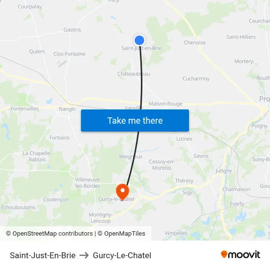 Saint-Just-En-Brie to Gurcy-Le-Chatel map