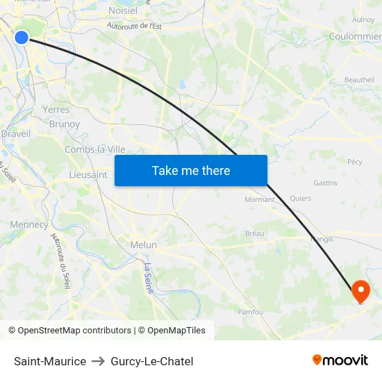 Saint-Maurice to Gurcy-Le-Chatel map