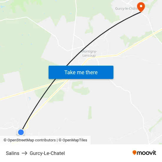 Salins to Gurcy-Le-Chatel map