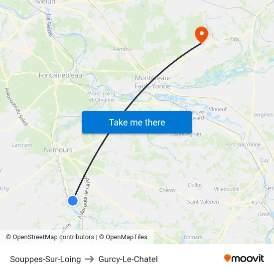 Souppes-Sur-Loing to Gurcy-Le-Chatel map