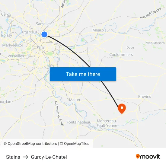 Stains to Gurcy-Le-Chatel map