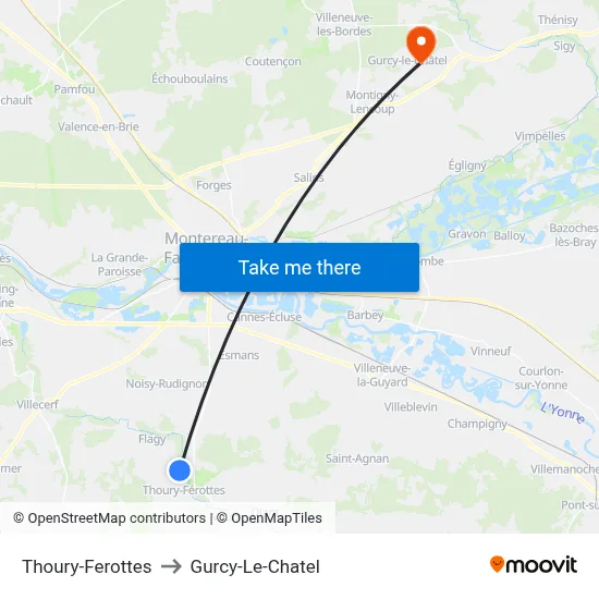 Thoury-Ferottes to Gurcy-Le-Chatel map