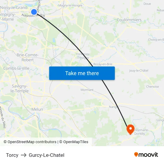 Torcy to Gurcy-Le-Chatel map