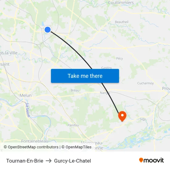 Tournan-En-Brie to Gurcy-Le-Chatel map