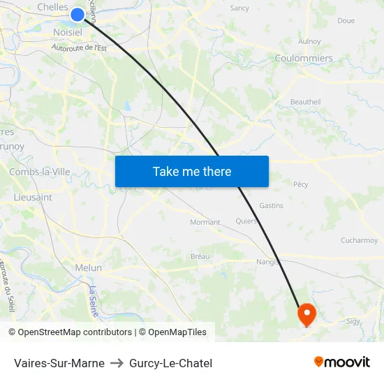 Vaires-Sur-Marne to Gurcy-Le-Chatel map