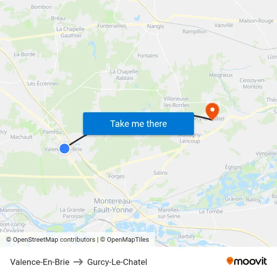 Valence-En-Brie to Gurcy-Le-Chatel map