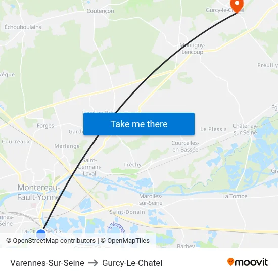 Varennes-Sur-Seine to Gurcy-Le-Chatel map