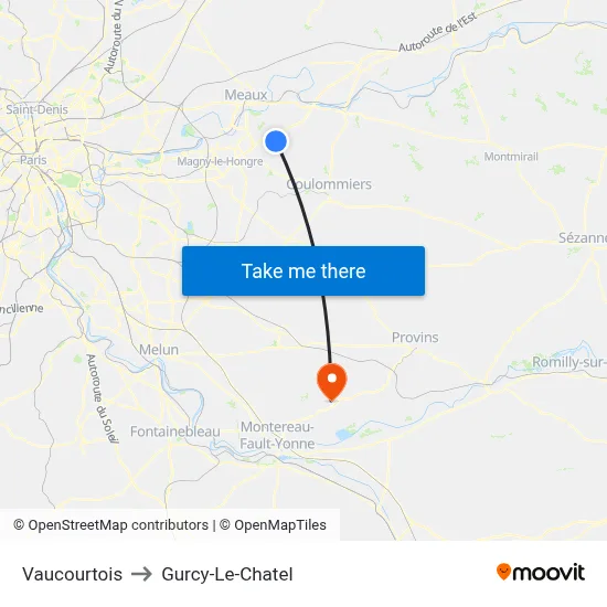Vaucourtois to Gurcy-Le-Chatel map