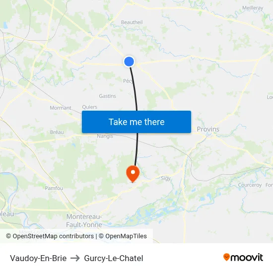 Vaudoy-En-Brie to Gurcy-Le-Chatel map