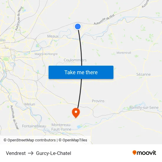 Vendrest to Gurcy-Le-Chatel map