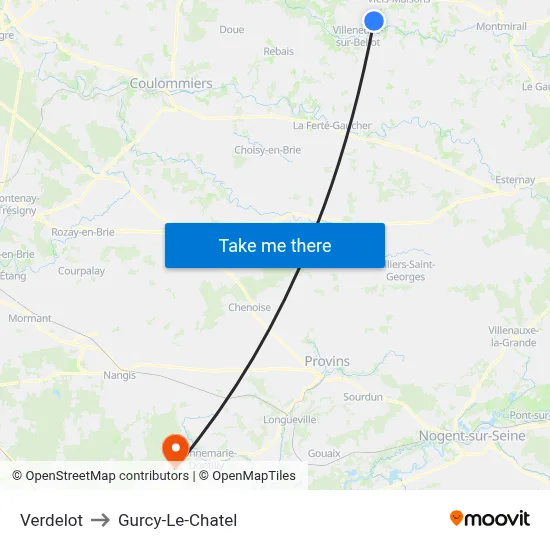Verdelot to Gurcy-Le-Chatel map