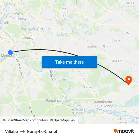 Villabe to Gurcy-Le-Chatel map