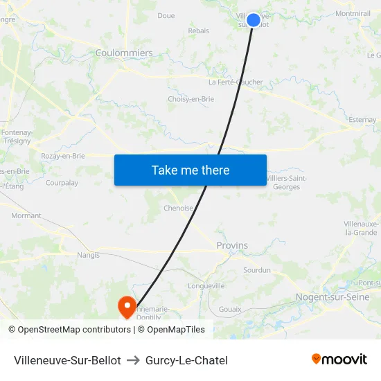 Villeneuve-Sur-Bellot to Gurcy-Le-Chatel map