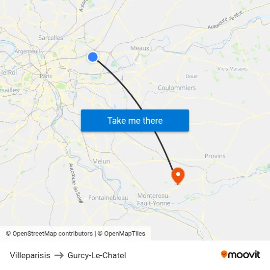 Villeparisis to Gurcy-Le-Chatel map