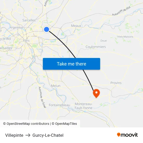 Villepinte to Gurcy-Le-Chatel map
