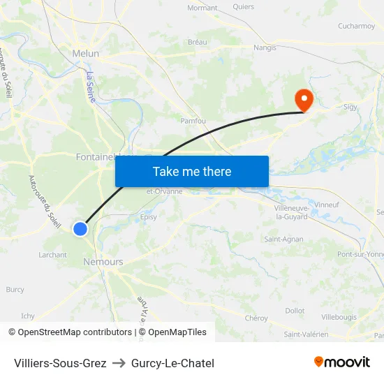Villiers-Sous-Grez to Gurcy-Le-Chatel map