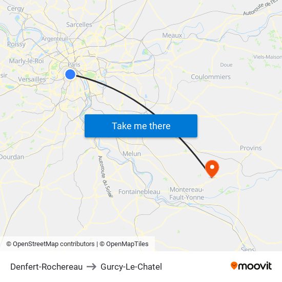 Denfert-Rochereau to Gurcy-Le-Chatel map