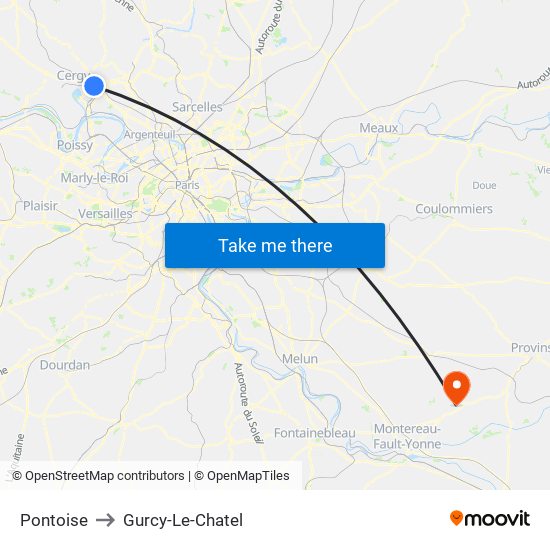 Pontoise to Gurcy-Le-Chatel map