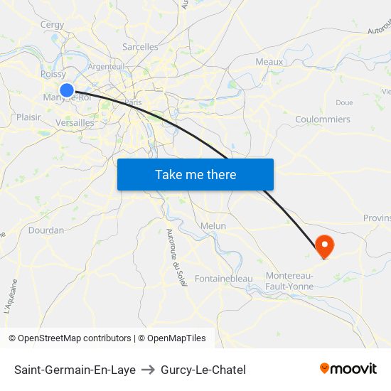 Saint-Germain-En-Laye to Gurcy-Le-Chatel map
