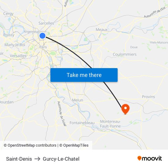 Saint-Denis to Gurcy-Le-Chatel map