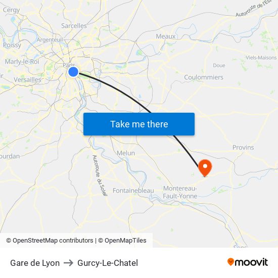 Gare de Lyon to Gurcy-Le-Chatel map