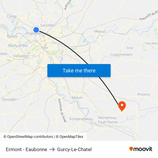 Ermont - Eaubonne to Gurcy-Le-Chatel map