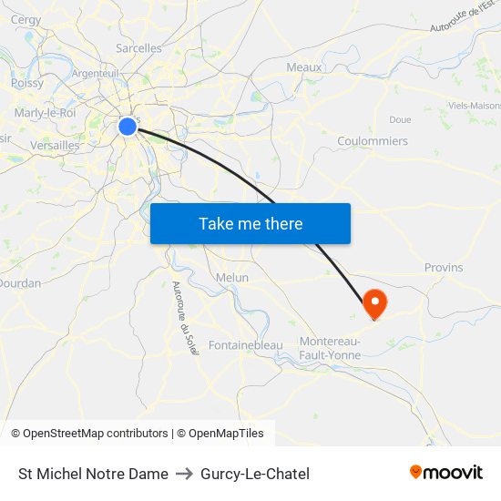 St Michel Notre Dame to Gurcy-Le-Chatel map