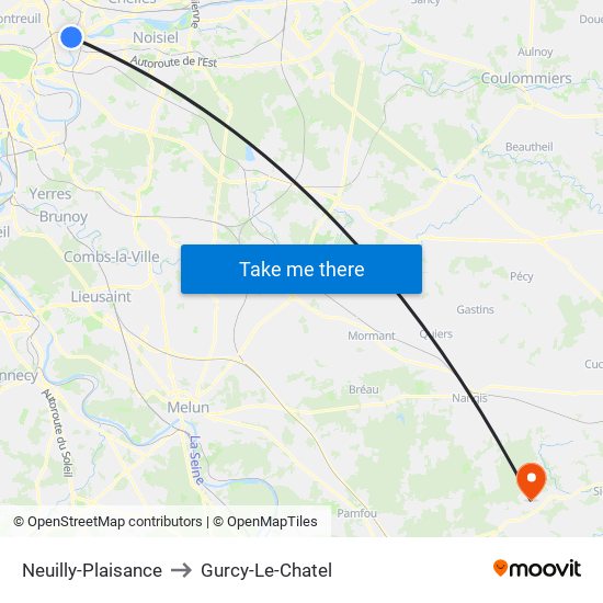 Neuilly-Plaisance to Gurcy-Le-Chatel map