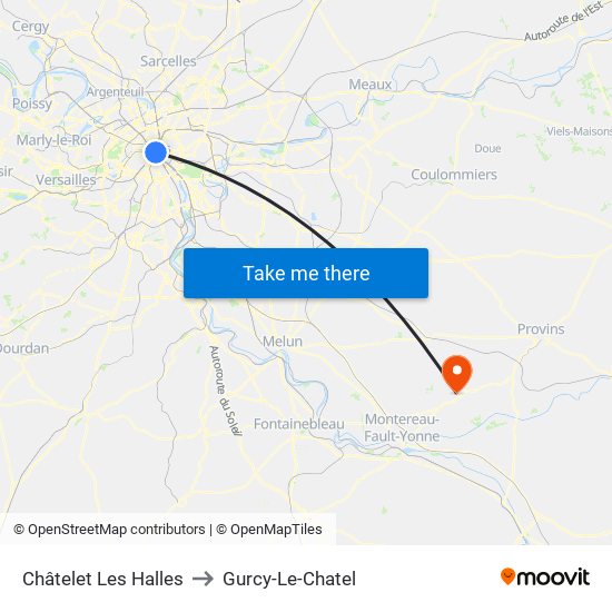 Châtelet Les Halles to Gurcy-Le-Chatel map