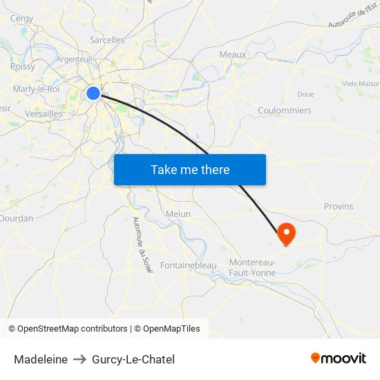 Madeleine to Gurcy-Le-Chatel map