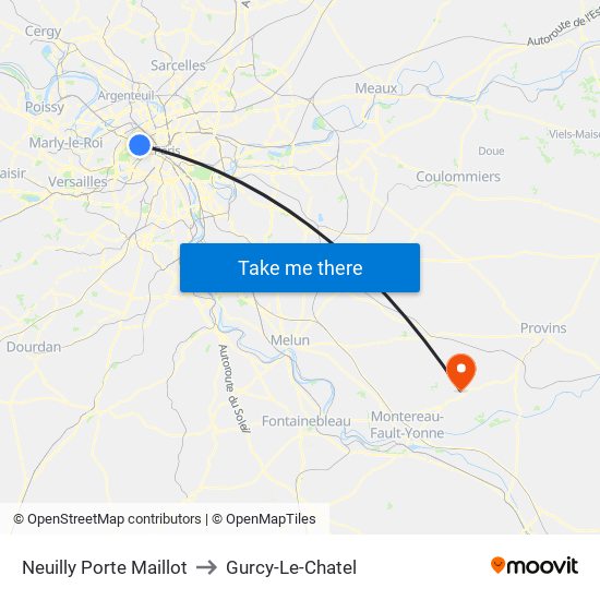 Neuilly Porte Maillot to Gurcy-Le-Chatel map