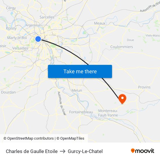 Charles de Gaulle Etoile to Gurcy-Le-Chatel map