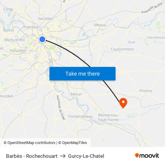 Barbès - Rochechouart to Gurcy-Le-Chatel map