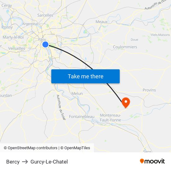 Bercy to Gurcy-Le-Chatel map