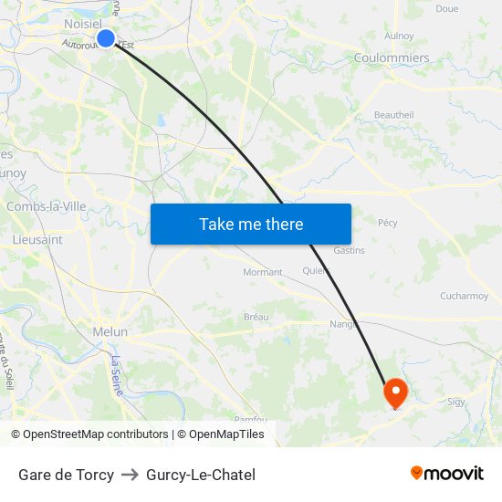 Gare de Torcy to Gurcy-Le-Chatel map