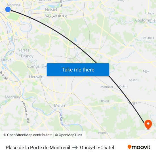 Place de la Porte de Montreuil to Gurcy-Le-Chatel map