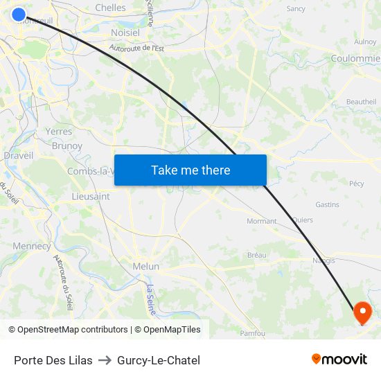 Porte Des Lilas to Gurcy-Le-Chatel map