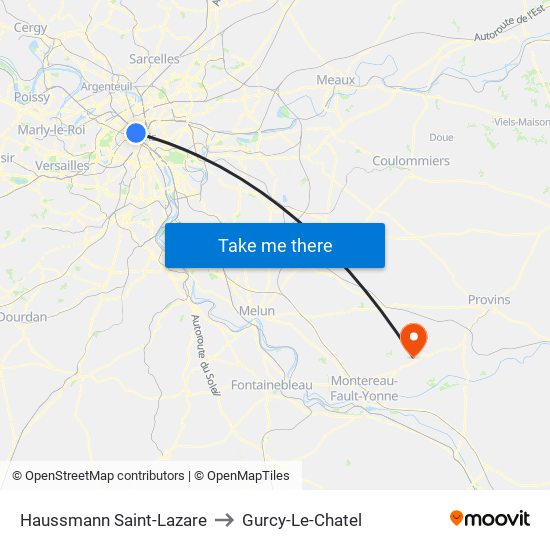 Haussmann Saint-Lazare to Gurcy-Le-Chatel map