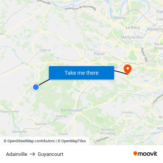 Adainville to Guyancourt map