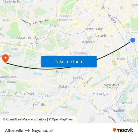 Alfortville to Guyancourt map