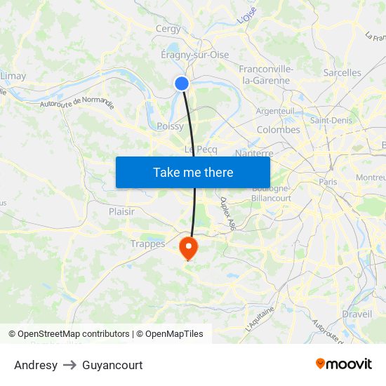 Andresy to Guyancourt map