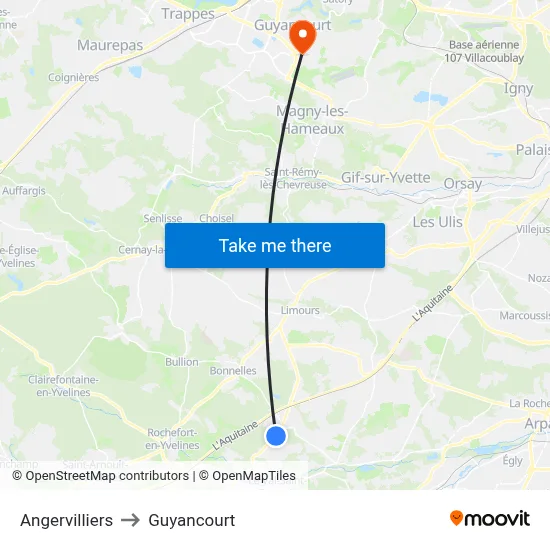 Angervilliers to Guyancourt map